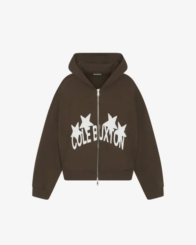 Cole Buxton 4 Star Zip-Up Hoodie Brown