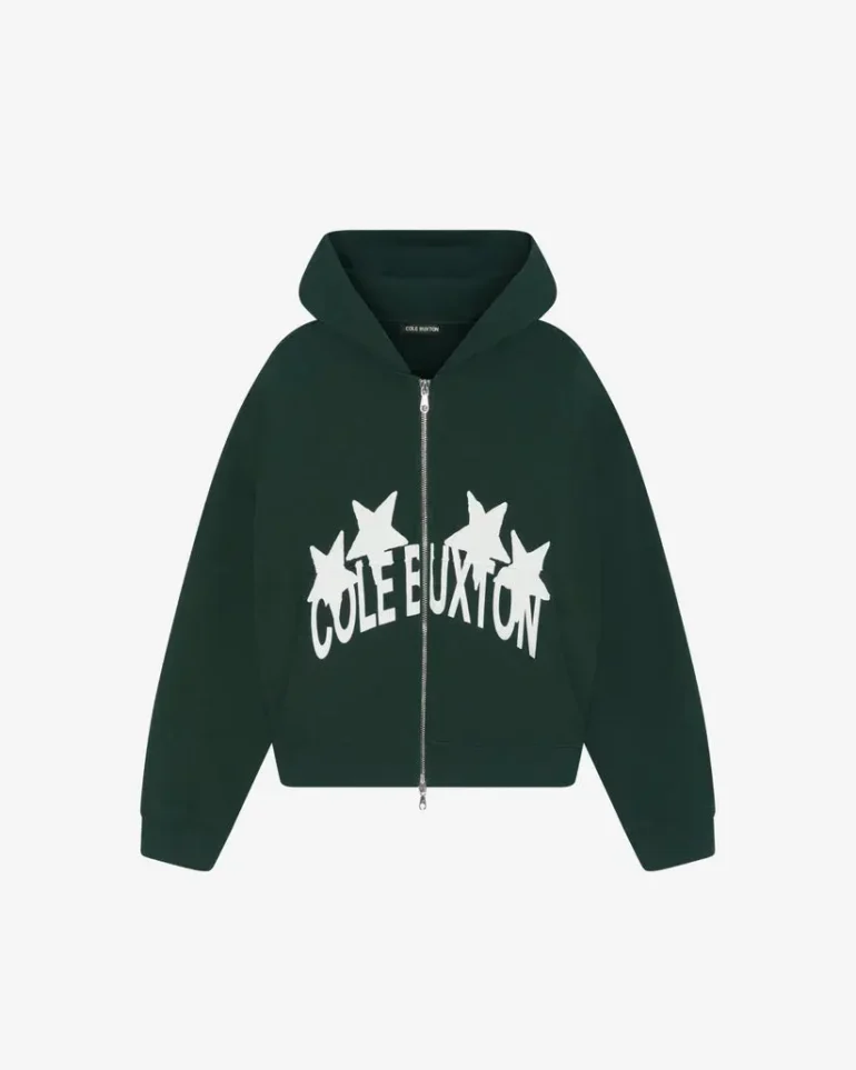 Cole Buxton 4 Star Zip-Up Hoodie Forest Green